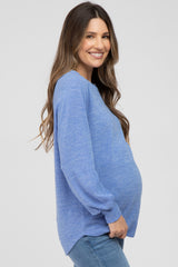 Blue Knit Long Sleeve Maternity Top