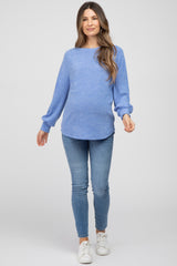 Blue Knit Long Sleeve Maternity Top