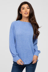 Blue Knit Long Sleeve Top