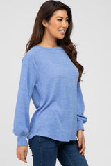 Blue Knit Long Sleeve Top