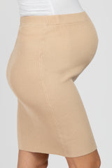 Beige Knit Fitted Maternity Skirt