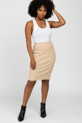 Beige Knit Fitted Maternity Skirt