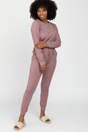 Mauve Soft Knit Jogger Lounge Set