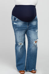 Blue Distressed Maternity Plus Flare Jeans