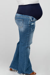 Blue Distressed Maternity Plus Flare Jeans