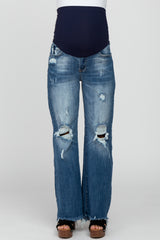 Blue Distressed Maternity Flare Jeans