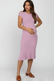 Pink Brushed Ribbed Maternity Midi Dress