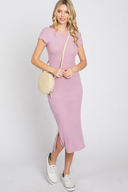 Pink Brushed Ribbed Midi Dress