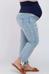 Light Blue Distressed Maternity Plus Straight Leg Jeans