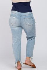 Light Blue Distressed Maternity Plus Straight Leg Jeans