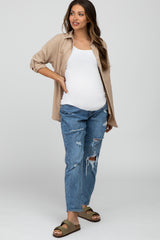 Blue Ripped Knee Distressed Maternity Jeans