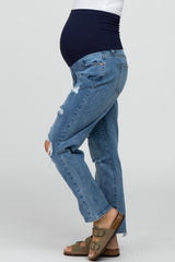 Blue Ripped Knee Distressed Maternity Jeans