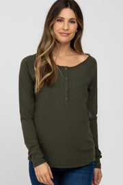 Olive Ribbed Button Front Maternity Top