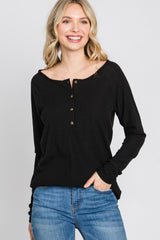 Black Ribbed Button Front Maternity Top