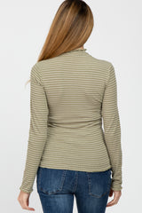 Olive Striped Mock Neck Lettuce Edge Maternity Top