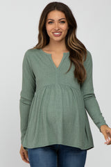 Olive Ribbed Long Sleeve Babydoll Maternity Top