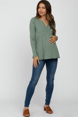 Olive Ribbed Long Sleeve Babydoll Maternity Top