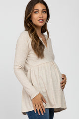 Beige Ribbed Long Sleeve Babydoll Maternity Top