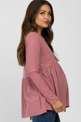 Mauve Ribbed Long Sleeve Babydoll Maternity Top