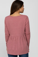 Mauve Ribbed Long Sleeve Babydoll Maternity Top