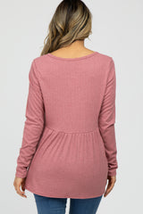 Mauve Ribbed Long Sleeve Babydoll Top