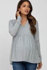 Heather Grey Ribbed Long Sleeve Babydoll Maternity Top