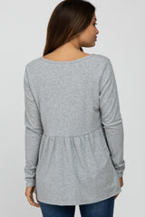 Heather Grey Ribbed Long Sleeve Babydoll Maternity Top