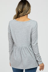 Heather Grey Ribbed Long Sleeve Babydoll Top