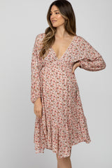 Pink Ditsy Floral V-Neck Handkerchief Maternity Dress