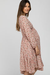 Pink Ditsy Floral V-Neck Handkerchief Maternity Dress