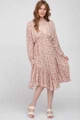 Pink Ditsy Floral V-Neck Handkerchief Maternity Dress