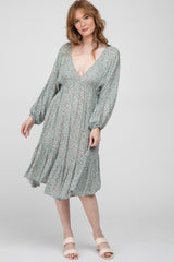 Sage Ditsy Floral V-Neck Handkerchief Dress