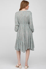 Sage Ditsy Floral V-Neck Handkerchief Dress