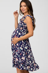 Navy Floral Smocked Maternity Dress