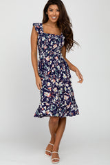 Navy Floral Smocked Dress