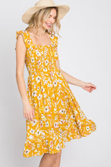 Mustard Floral Smocked Dress