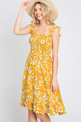 Mustard Floral Smocked Maternity Dress