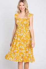 Mustard Floral Smocked Dress