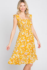 Mustard Floral Smocked Dress