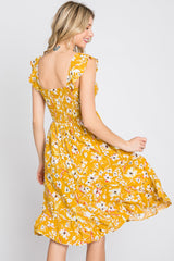 Mustard Floral Smocked Dress