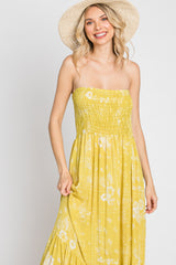 Yellow Floral Paisley Smocked Strapless Maxi Dress