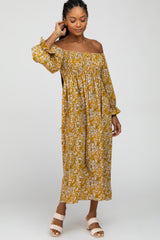 Yellow Floral Smocked Midi Dress