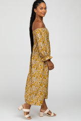 Yellow Floral Smocked Midi Dress