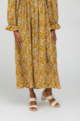 Yellow Floral Smocked Midi Dress