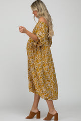 Yellow Floral Smocked Maternity Midi Dress