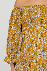 Yellow Floral Smocked Maternity Midi Dress