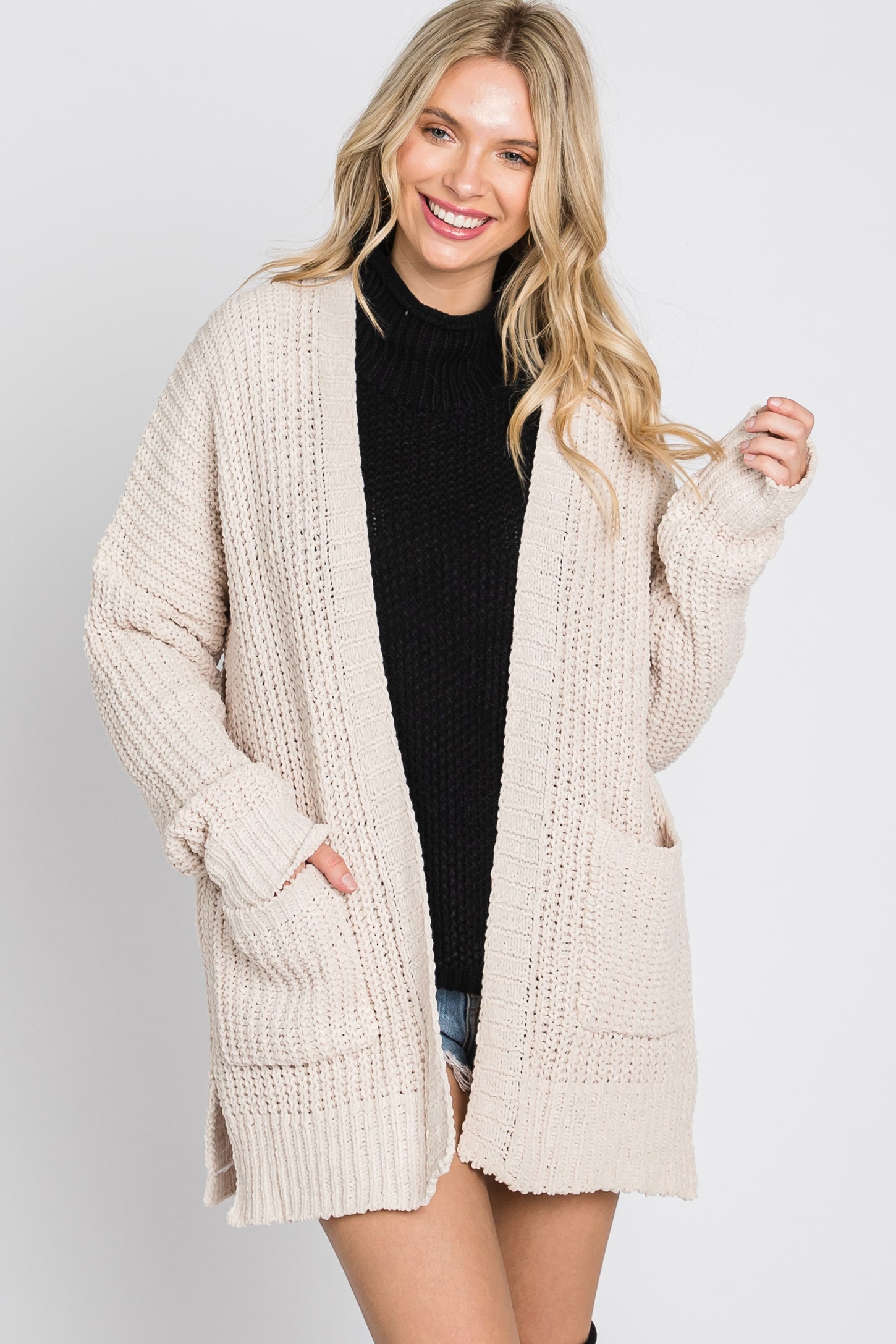 Beige Chunky Knit Cardigan – PinkBlush