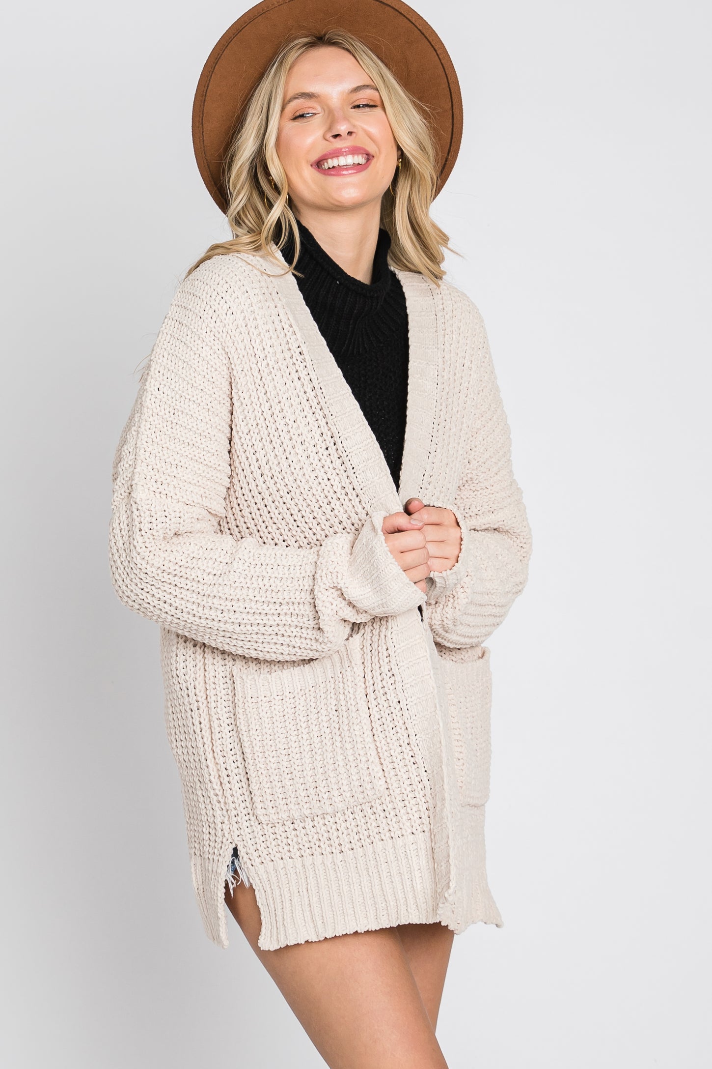 Beige Chunky Knit Cardigan – PinkBlush