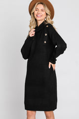 Black Mock Neck Button Shoulder Sweater Dress