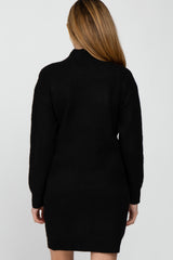 Black Mock Neck Button Shoulder Maternity Sweater Dress